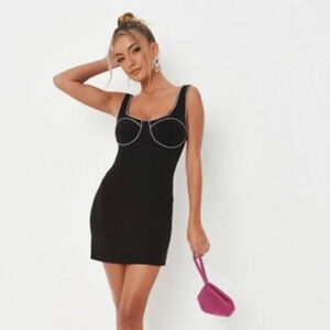 SALE! NWT Missguided Black Diamante Mini Dress